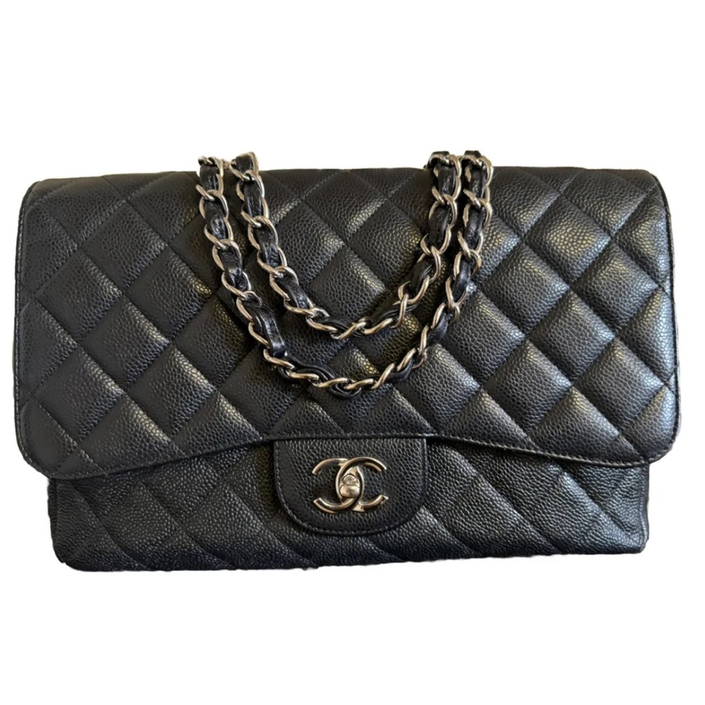 Chanel Classic Double Flap Bag Quilted Caviar Jumbo Black